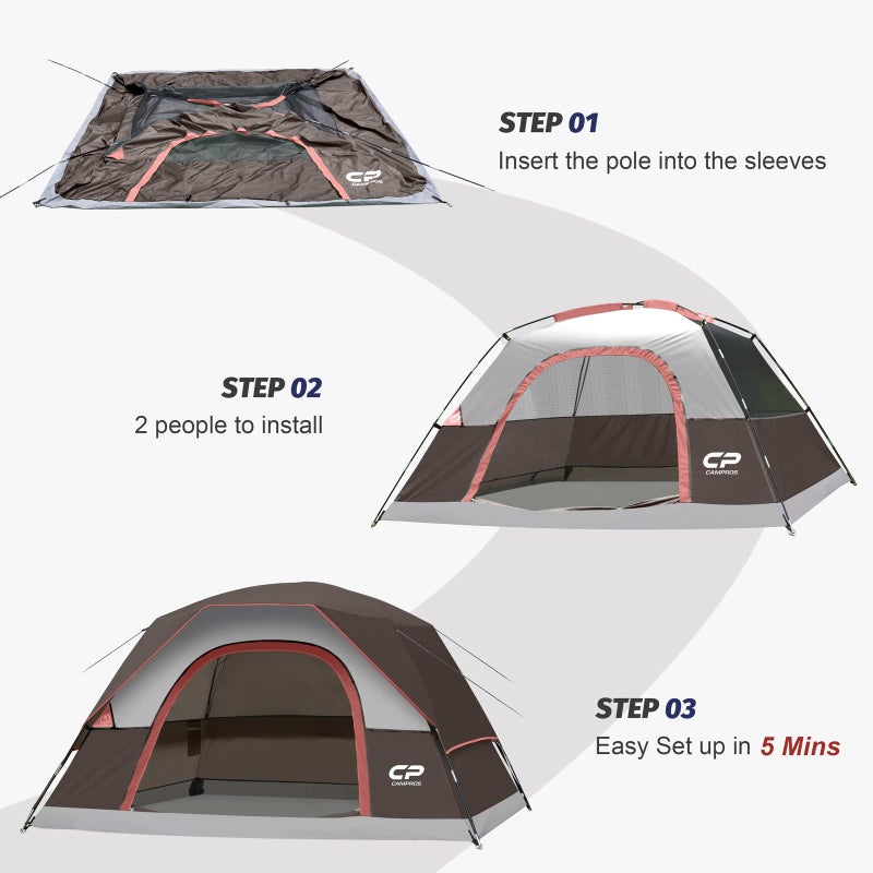 CAMPROS CP 3 Person Tent, Dome Tents for Camping with Rainfly, Waterproof Camping Tent Easy Set Up, Portable Family Tent with Large Mesh Window & Carry Bag for Outdoor Hiking - Image 3